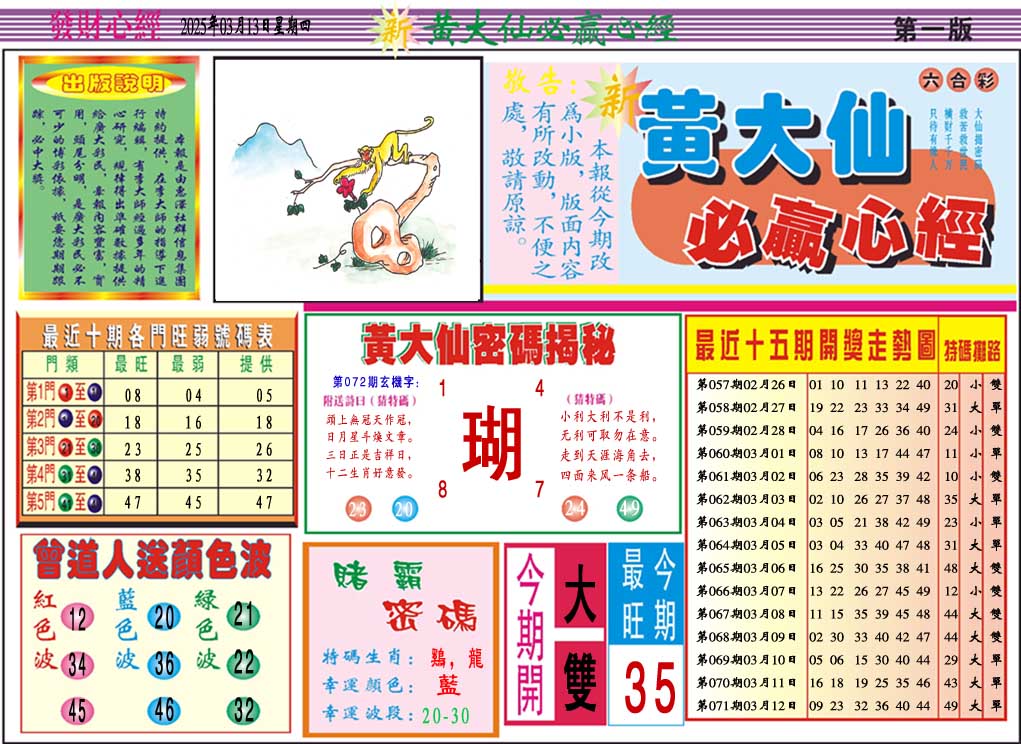 072期黄大仙必赢心经A[图]