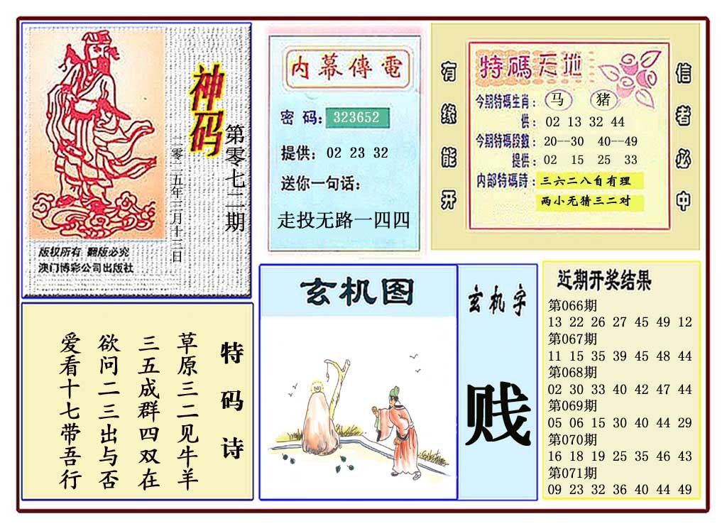 072期黄大仙神码[图]