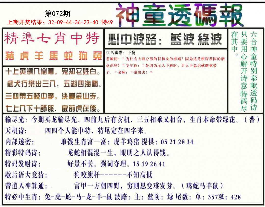 072期神童透码报[图]