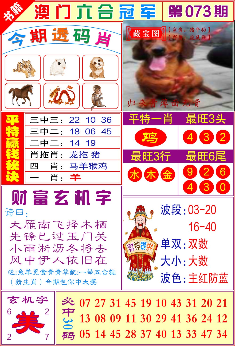 073期澳门六合冠军[图]