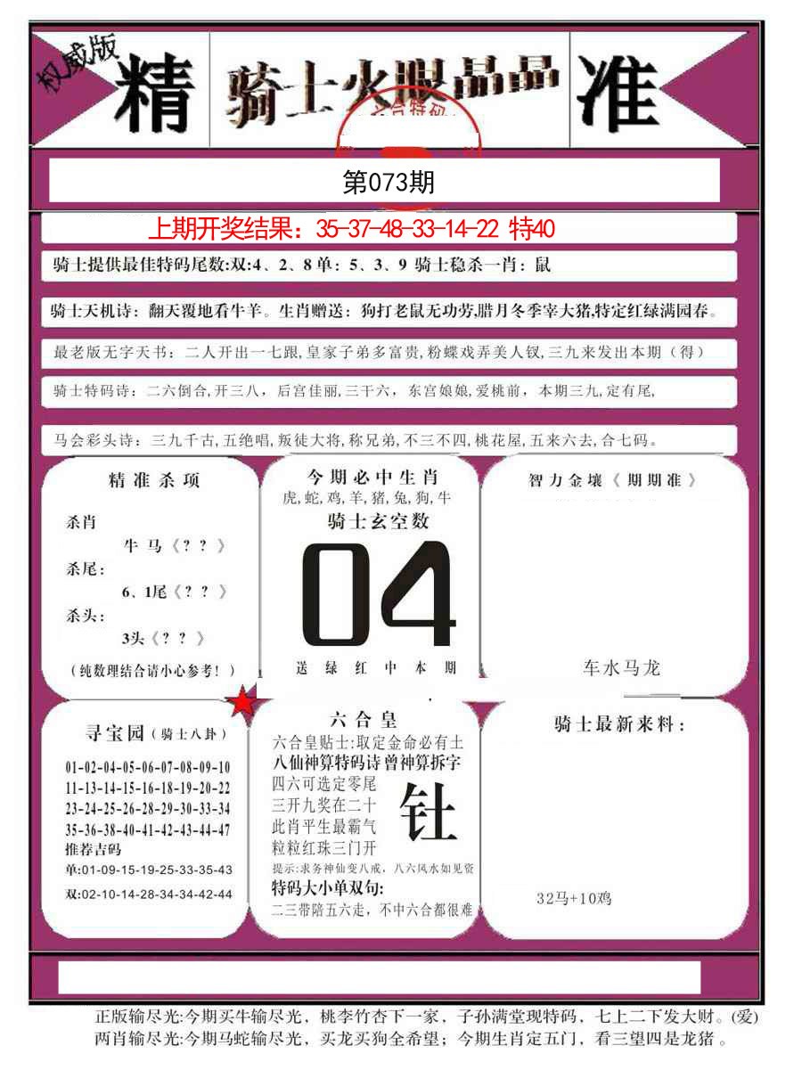 073期骑士火眼晶晶B[图]