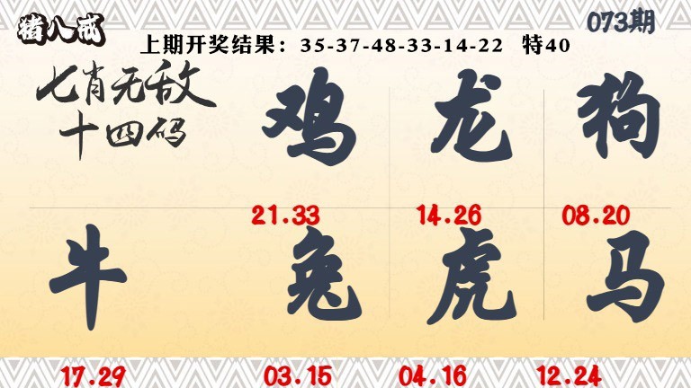 073期七肖无敌14码[图]
