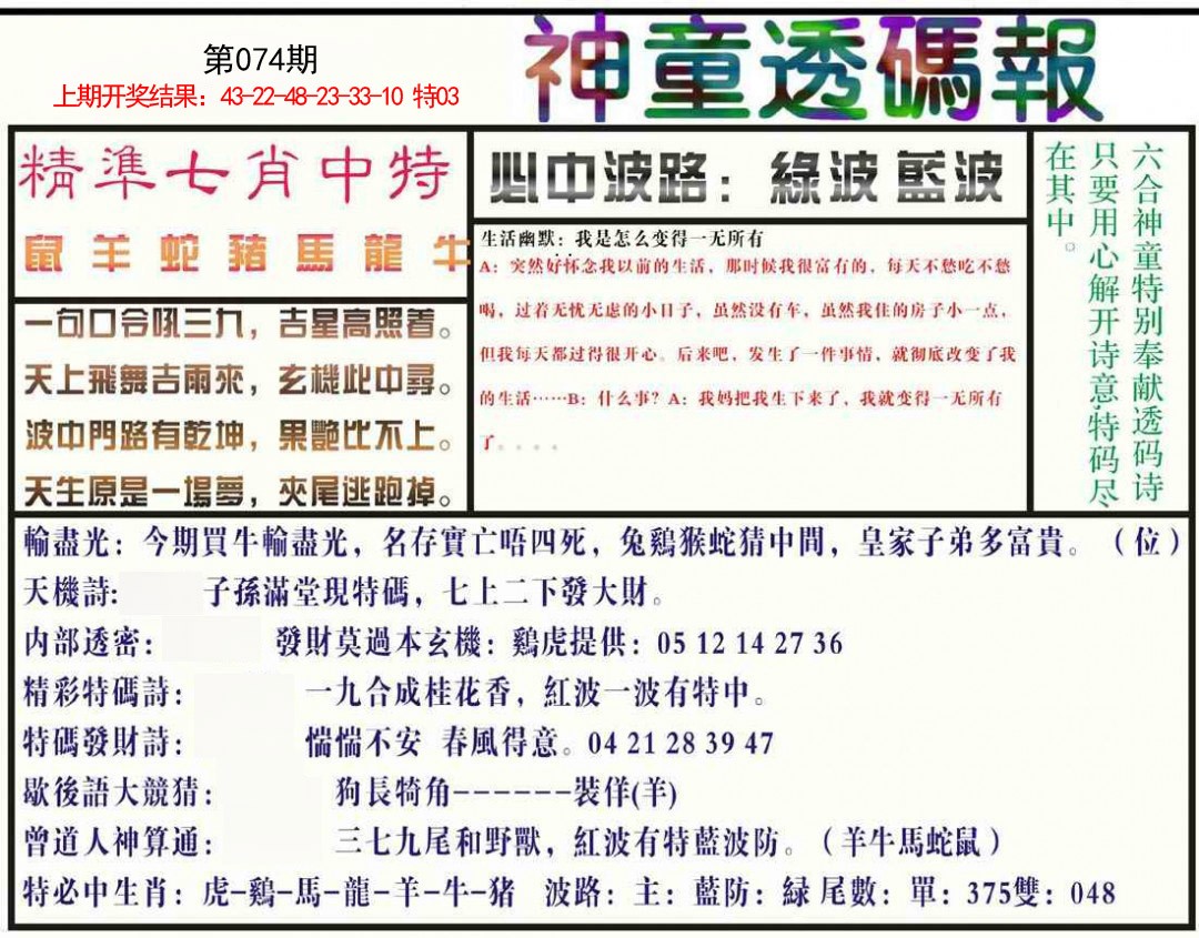 074期神童透码报[图]
