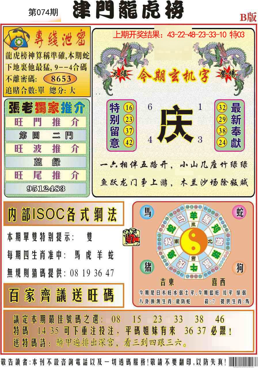 074期津门龙虎榜B[图]