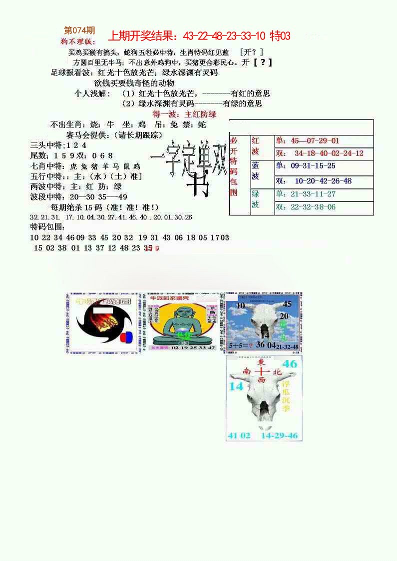 074期狗不理特码报[图]