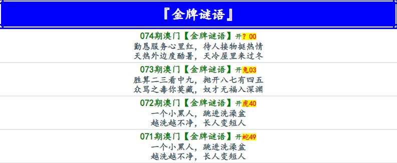 074期金牌谜语[图]