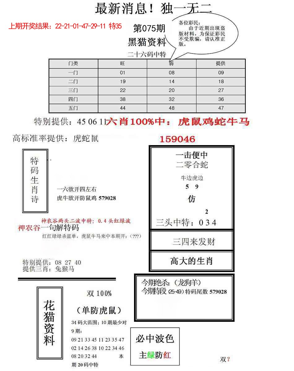 075期独一无二(正)[图]