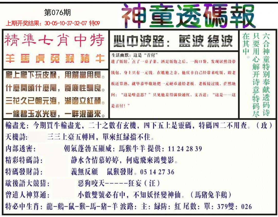 076期神童透码报[图]