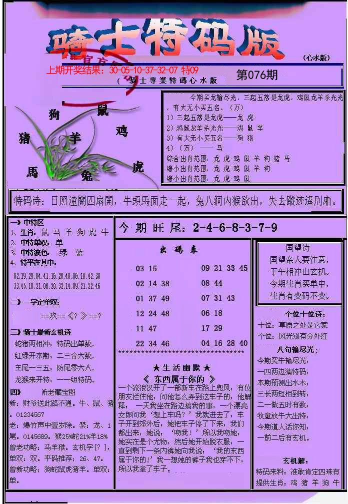 076期骑士特码版[图]