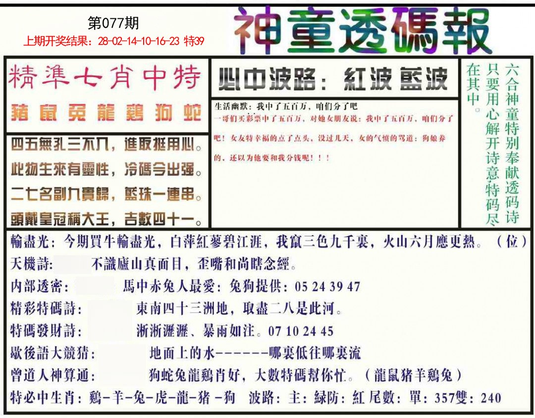 077期神童透码报[图]