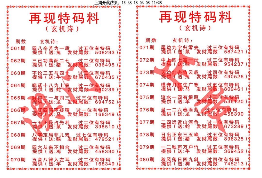 079期再现特码料[图]