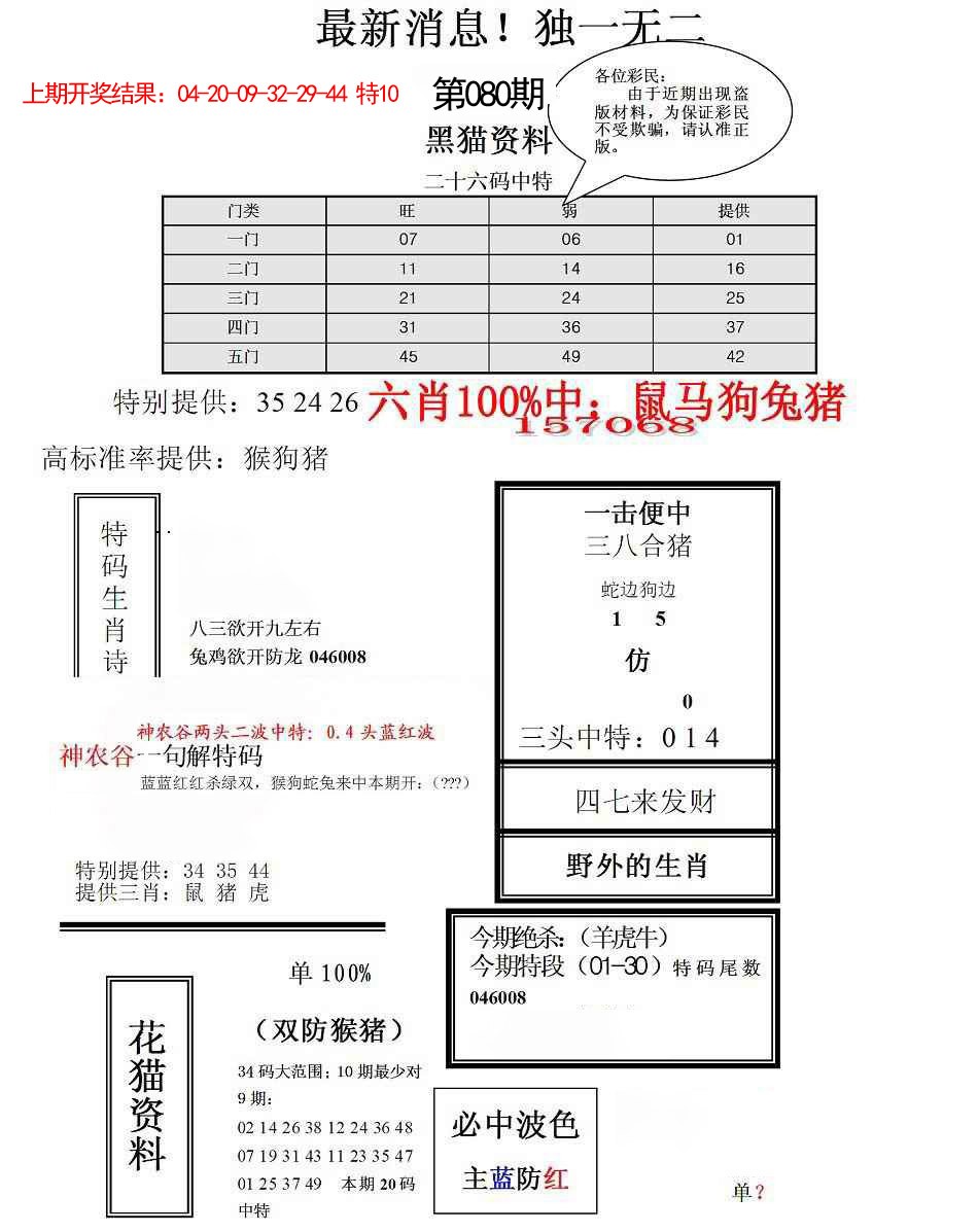 080期独一无二(正)[图]