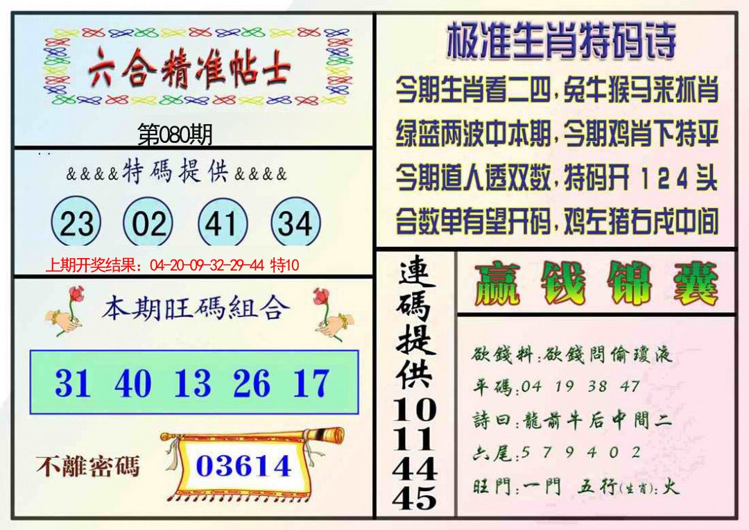 080期精准贴士[图]