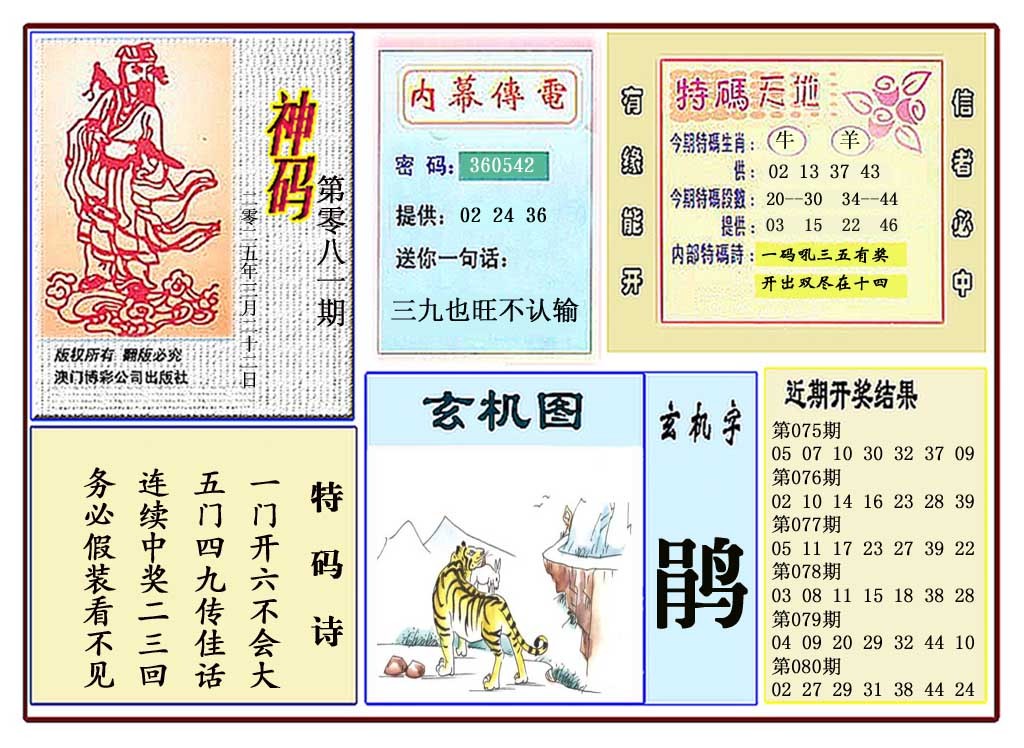 081期黄大仙神码[图]