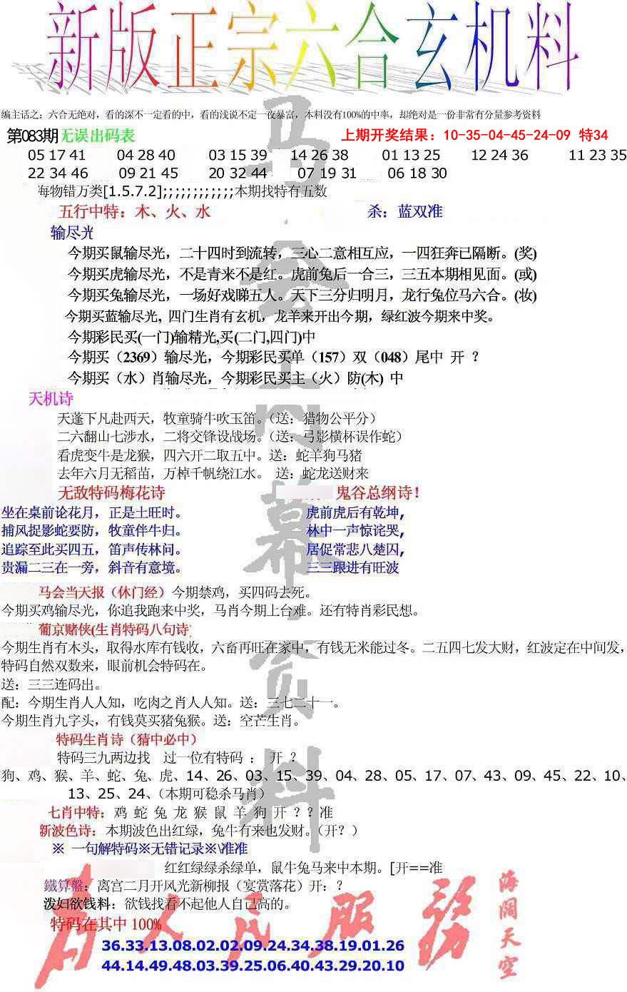 083期正宗六合玄机料[图]