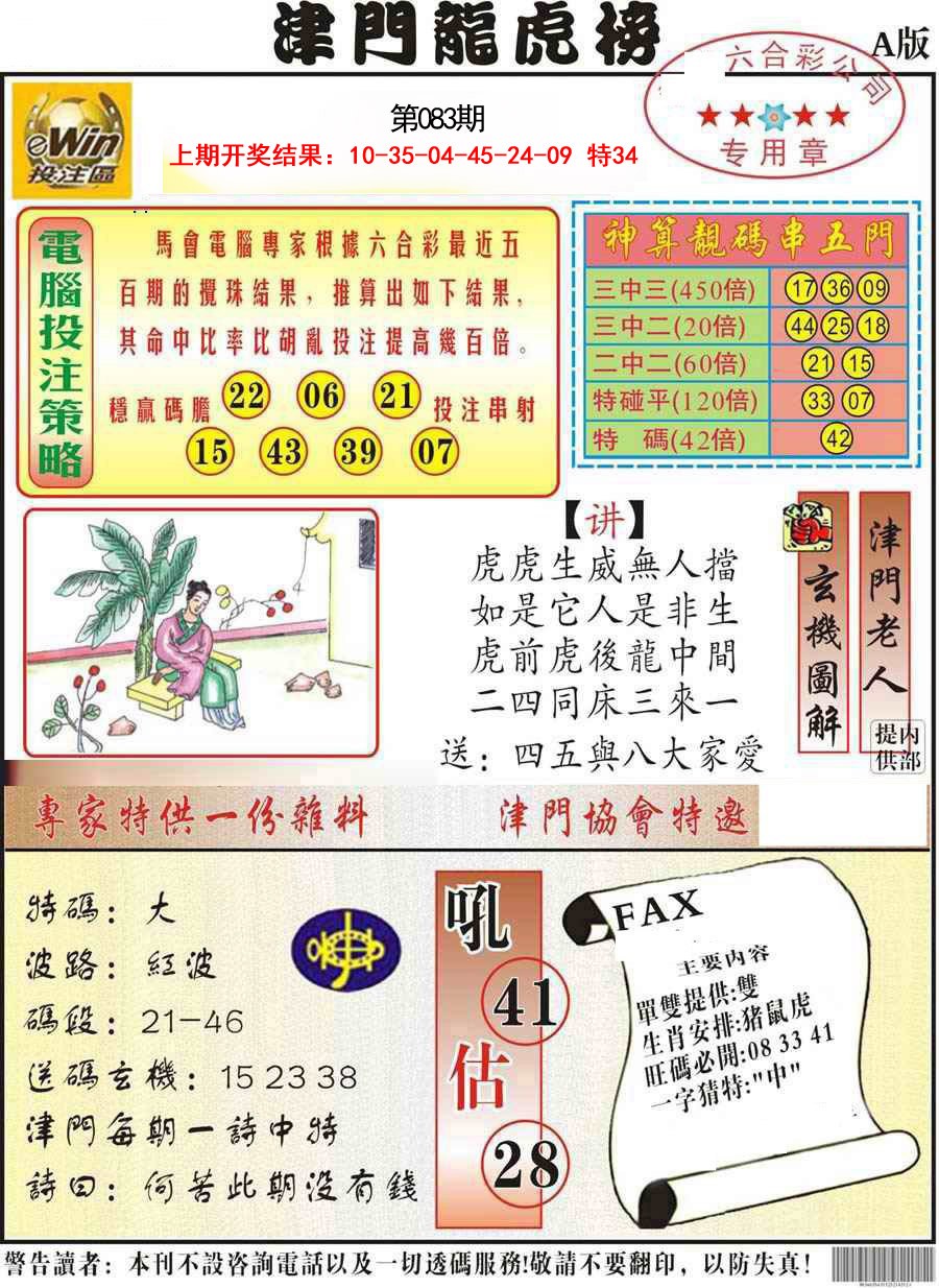 083期津门龙虎榜A[图]