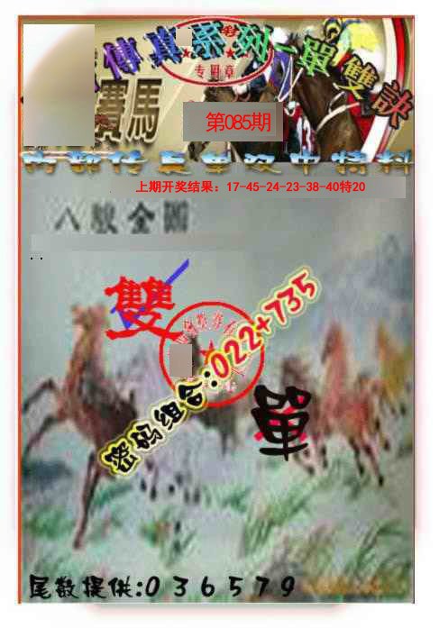 085期马会传真-单双诀[图]