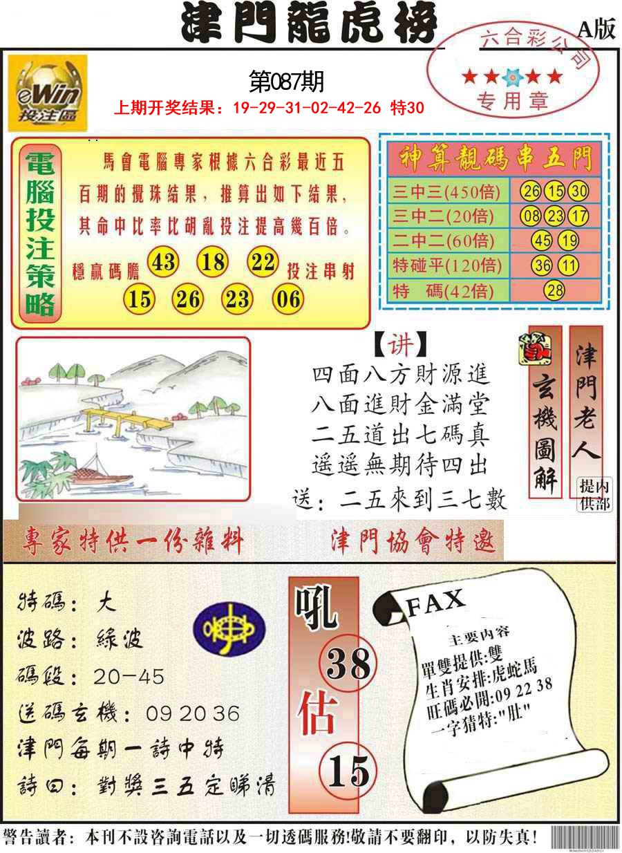 087期津门龙虎榜A[图]