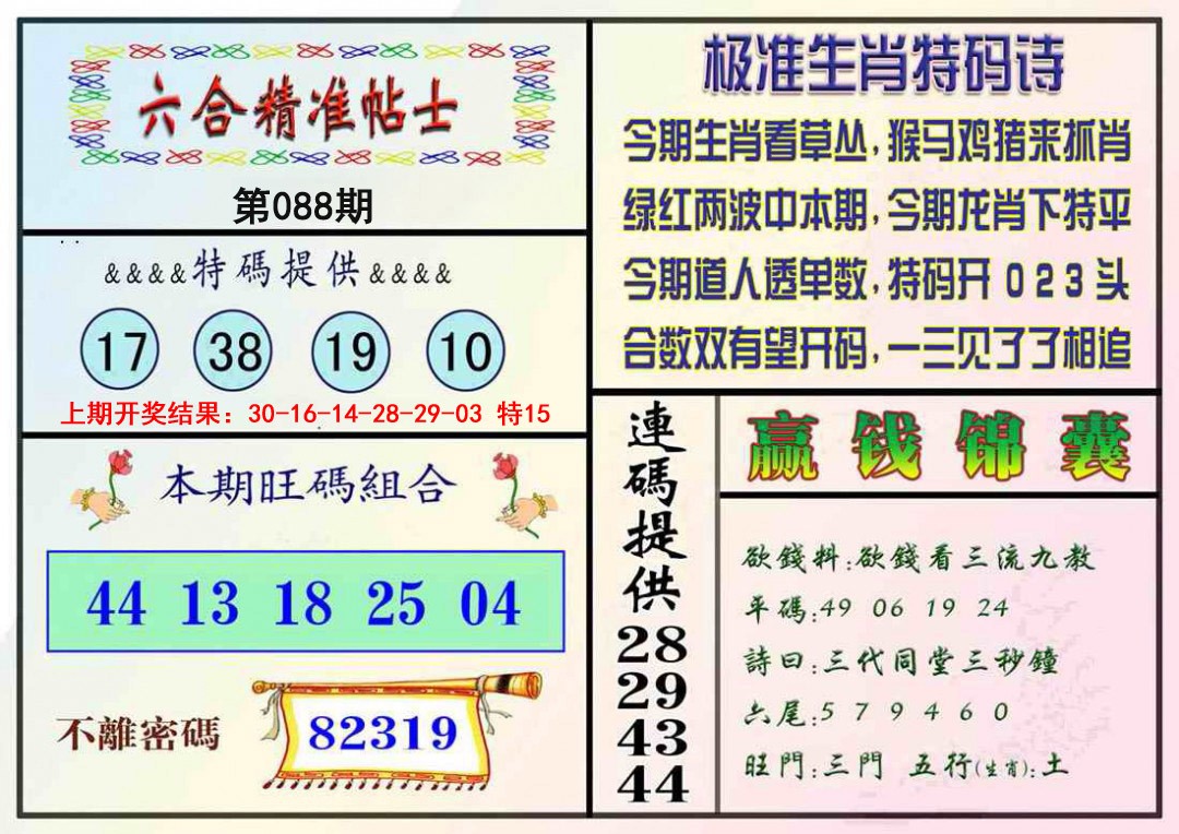 088期精准贴士[图]