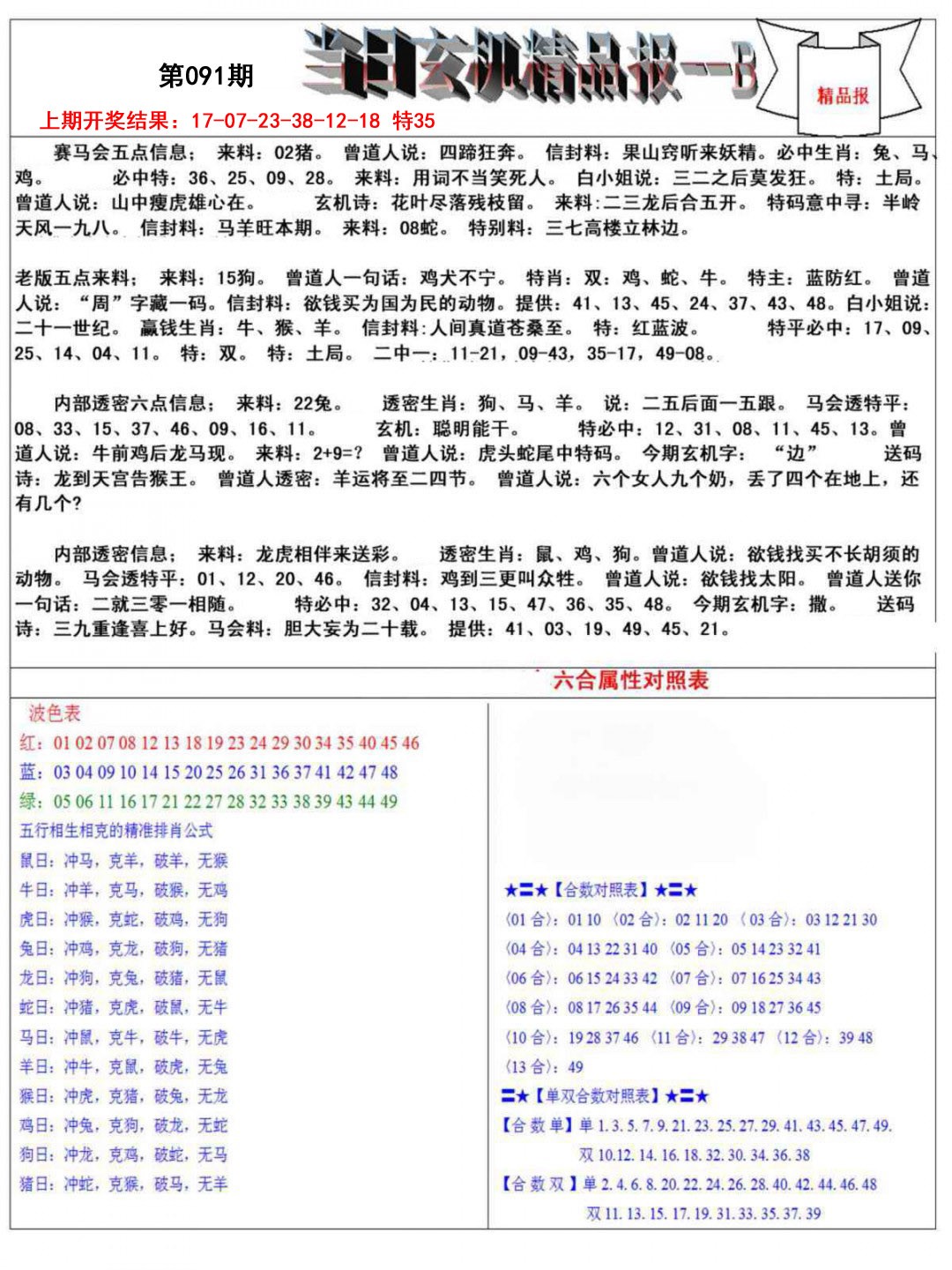 091期当日玄机精品报B[图]