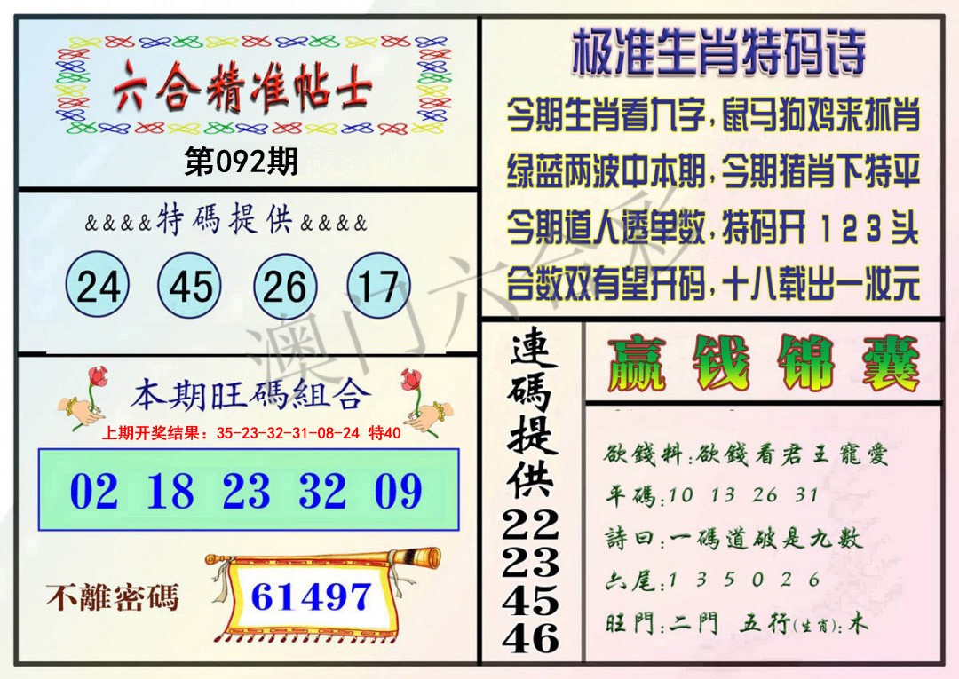 092期精准贴士[图]