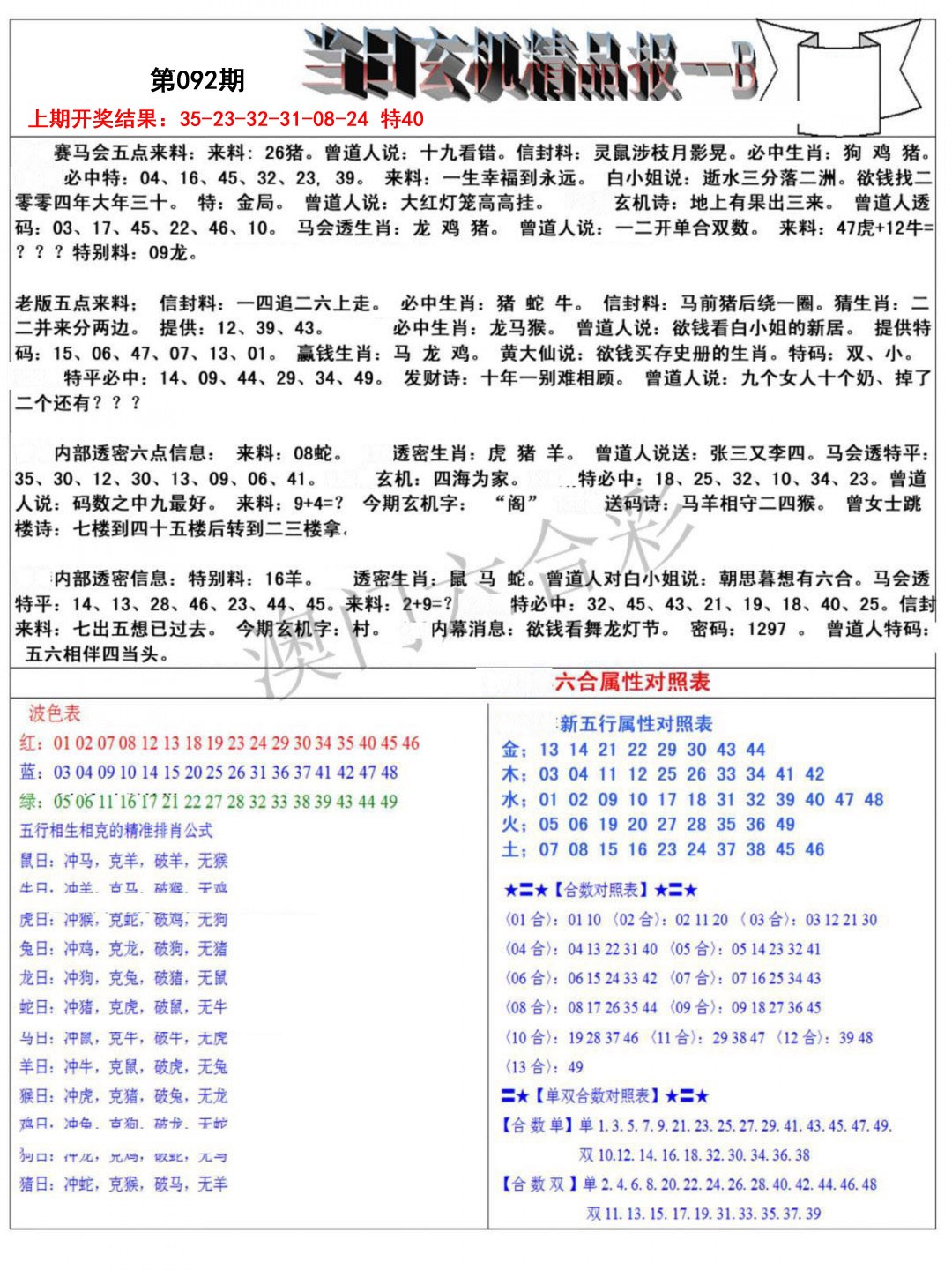 092期当日玄机精品报B[图]