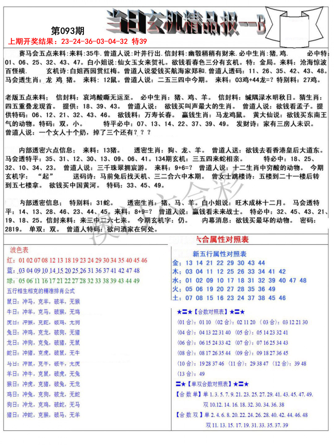 093期当日玄机精品报B[图]