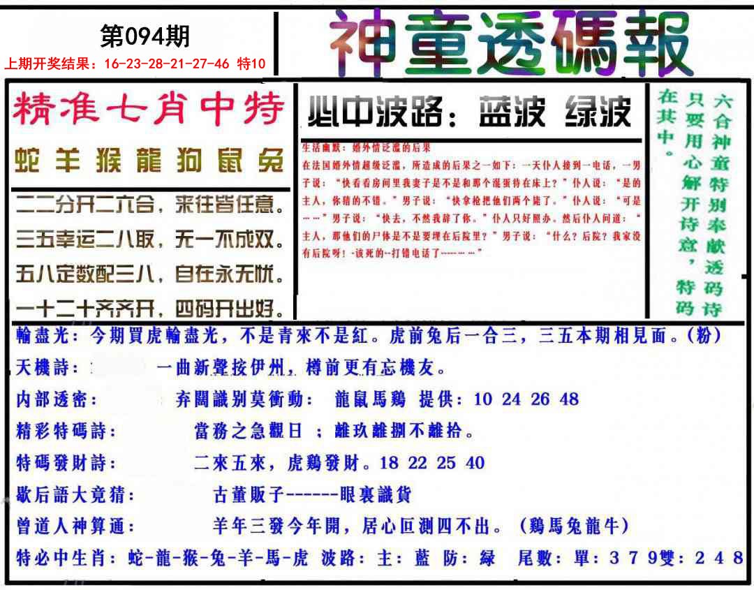 094期神童透码报[图]