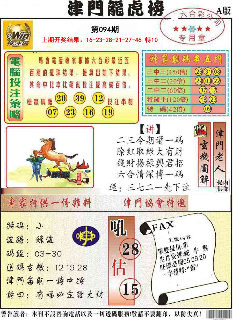 094期津门龙虎榜A[图]