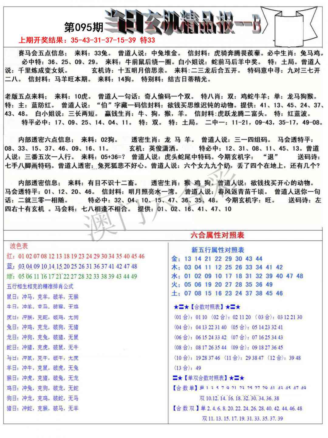 095期当日玄机精品报B[图]