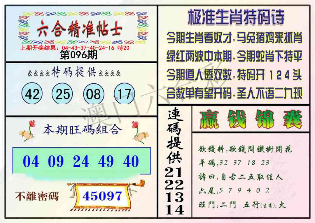 096期精准贴士[图]