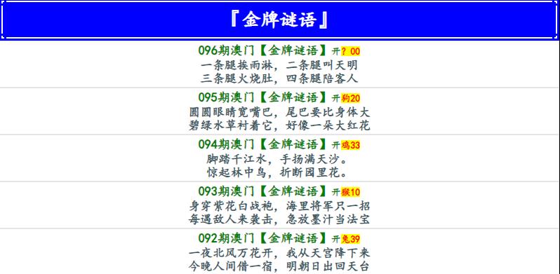 096期金牌谜语[图]