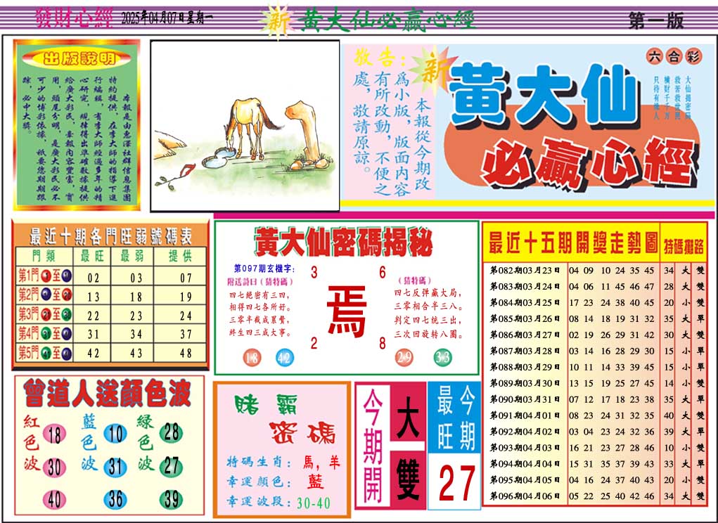 097期黄大仙必赢心经A[图]