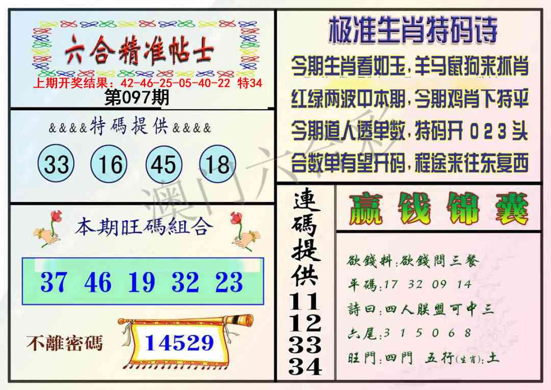 097期精准贴士[图]