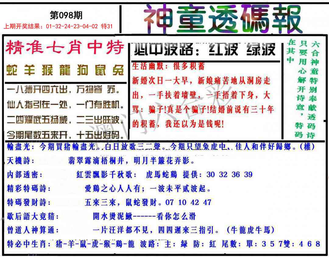 098期神童透码报[图]