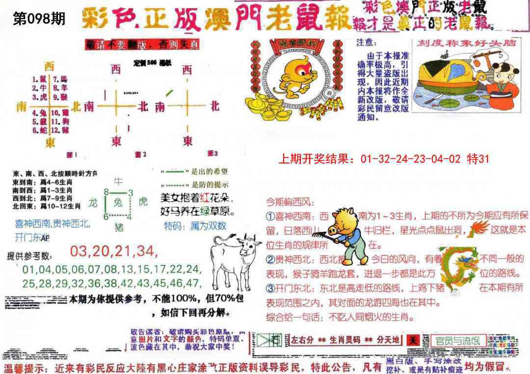 098期彩色正版澳门老鼠报[图]