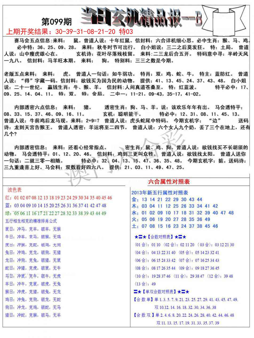 099期当日玄机精品报B[图]