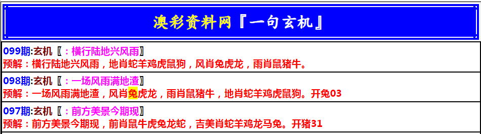099期澳门一句玄机[图]