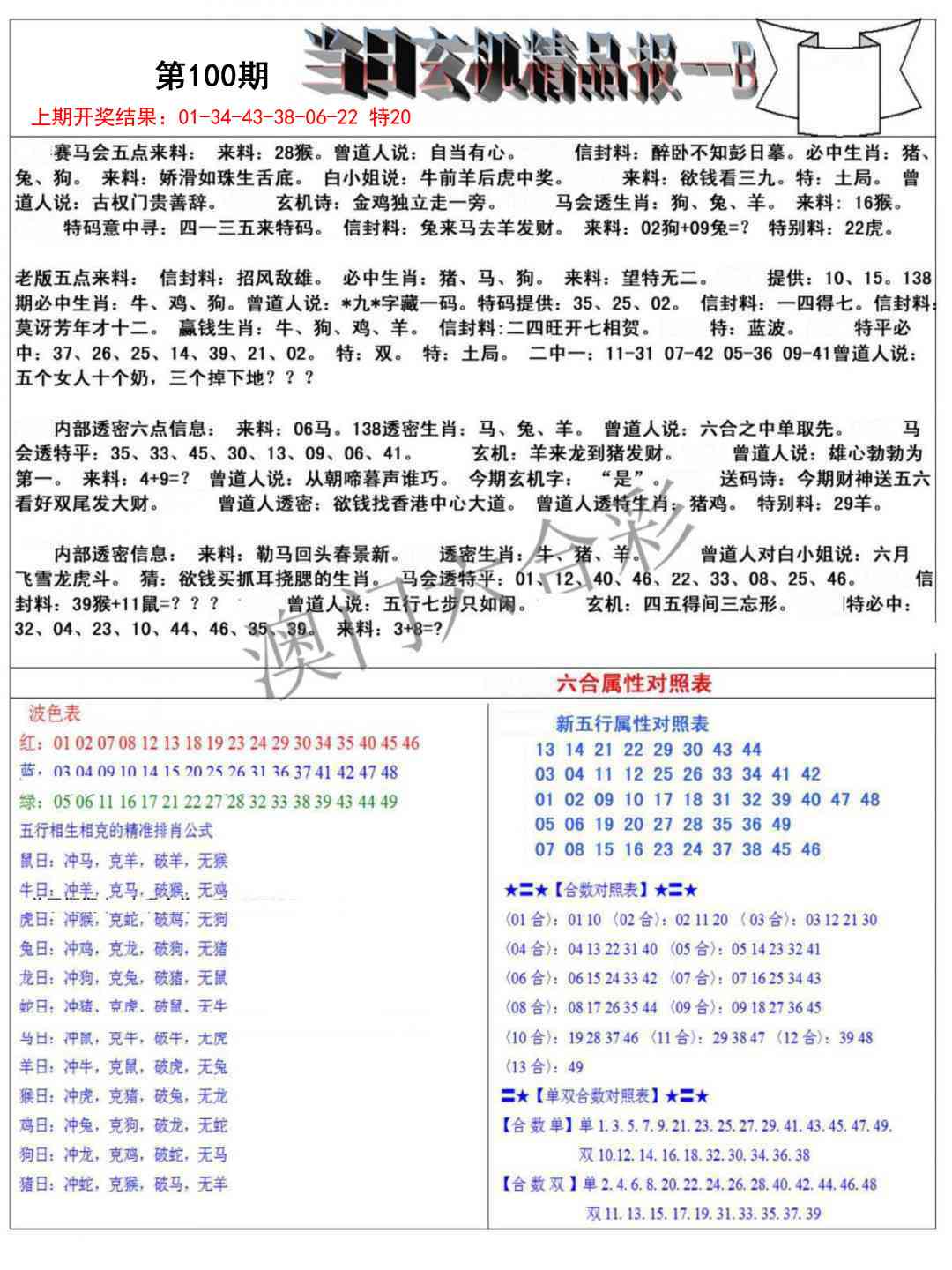 100期当日玄机精品报B[图]
