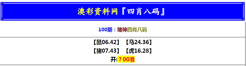 100期赌神四肖八码[图]