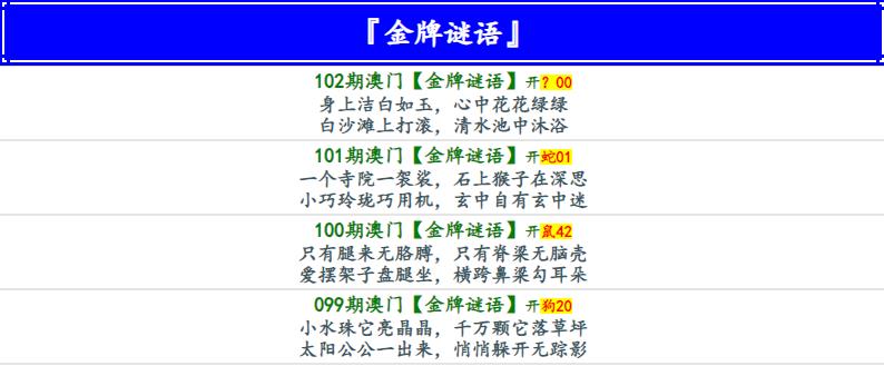 102期金牌谜语[图]