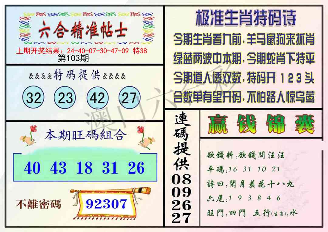 103期精准贴士[图]