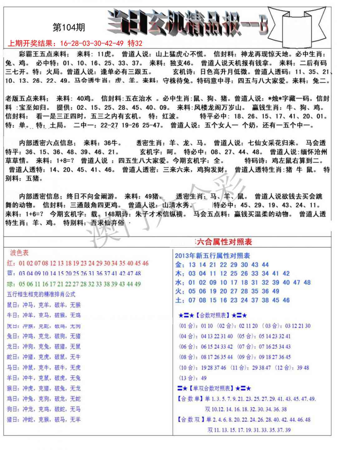 104期当日玄机精品报B[图]