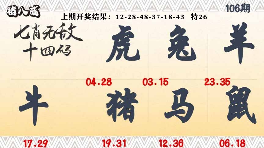 106期七肖无敌14码[图]