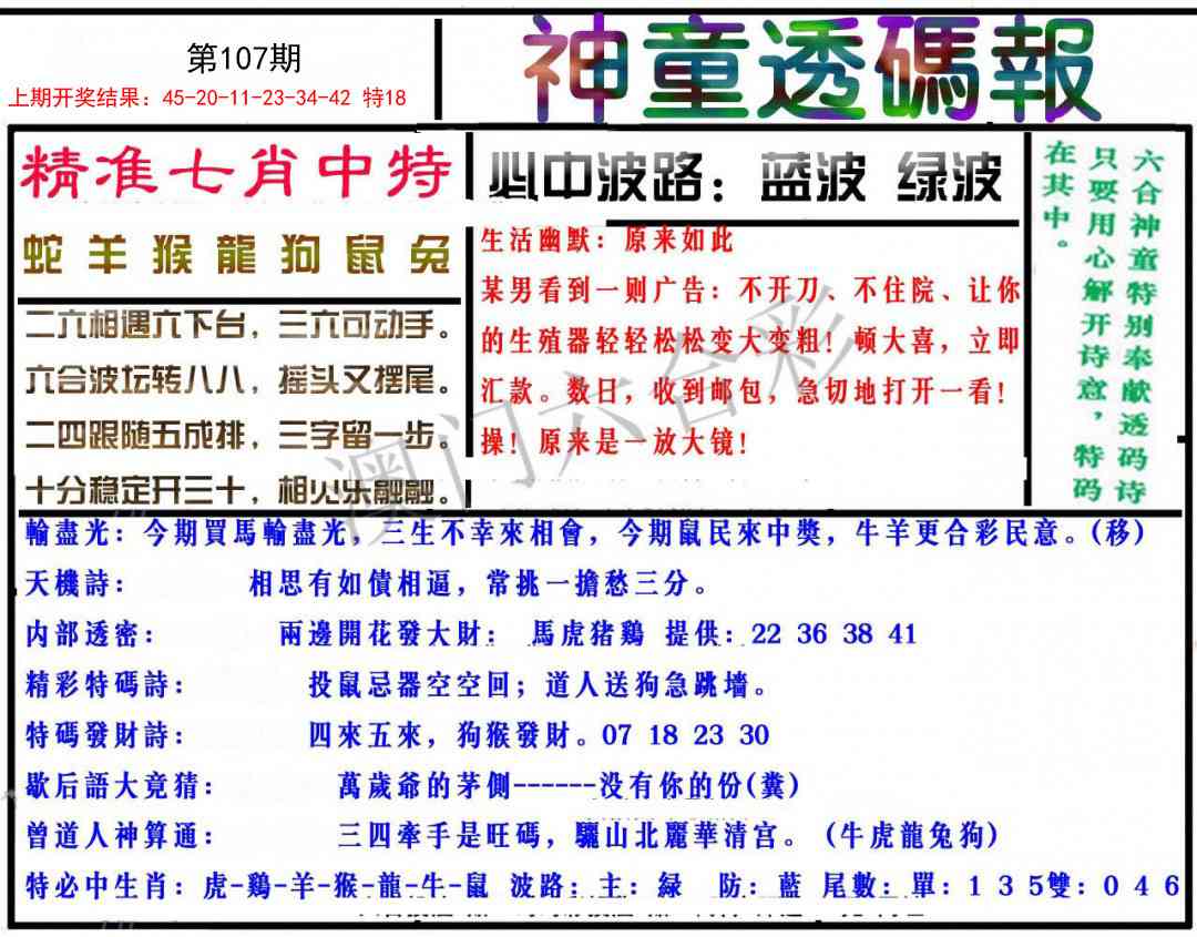107期神童透码报[图]