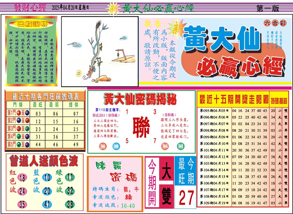 110期黄大仙必赢心经A[图]