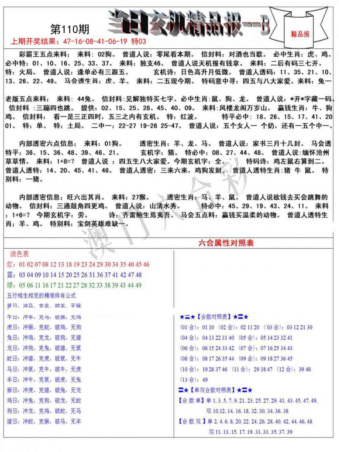 110期当日玄机精品报B[图]