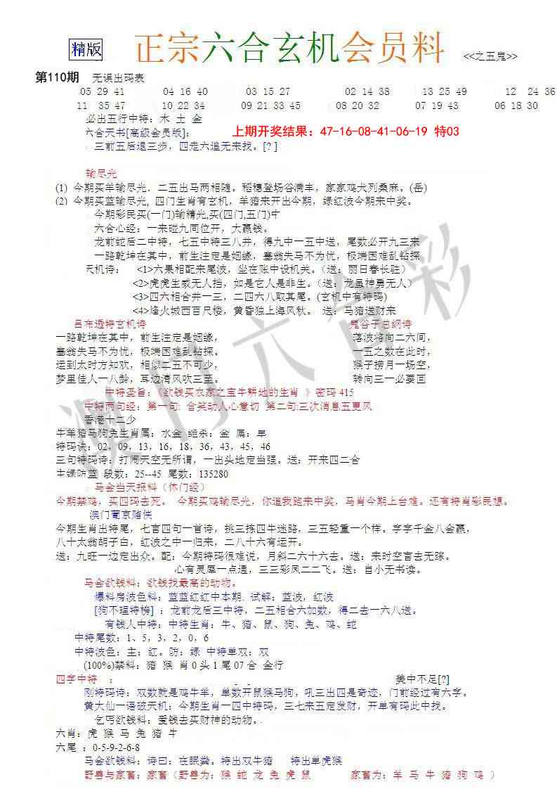 110期正宗六合玄机料[图]