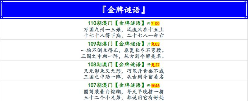 110期金牌谜语[图]