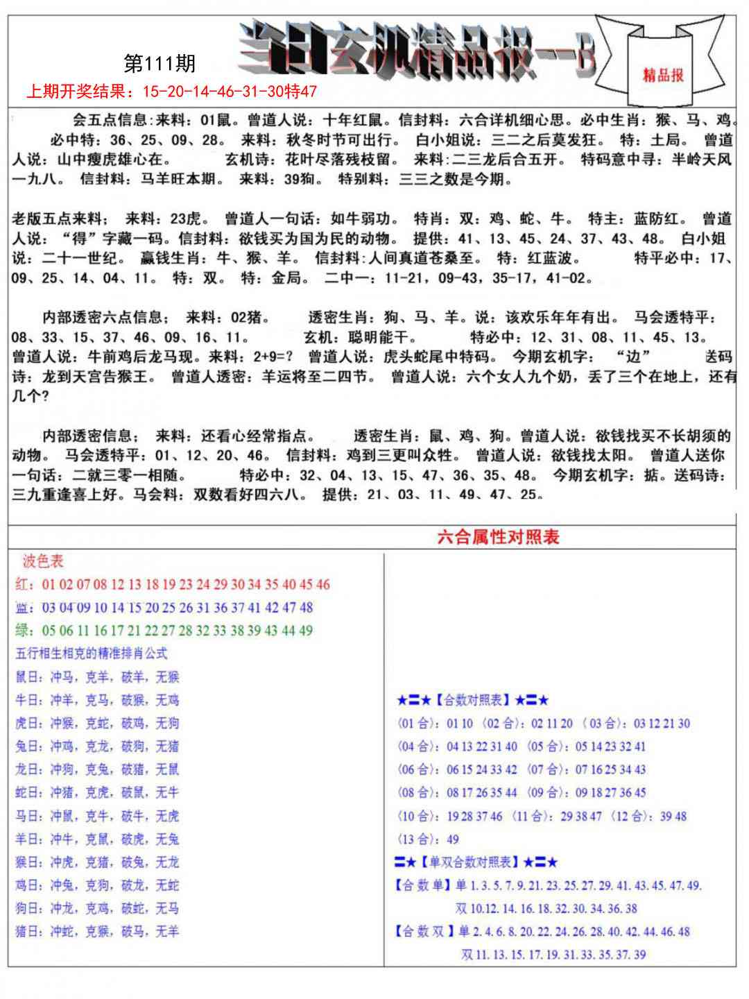 111期当日玄机精品报B[图]